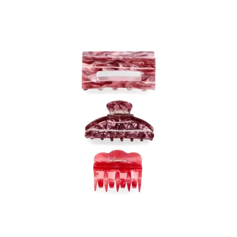 Time and Tru Women's Hair Claw Clips, 3-Pack, Red 6 Pc